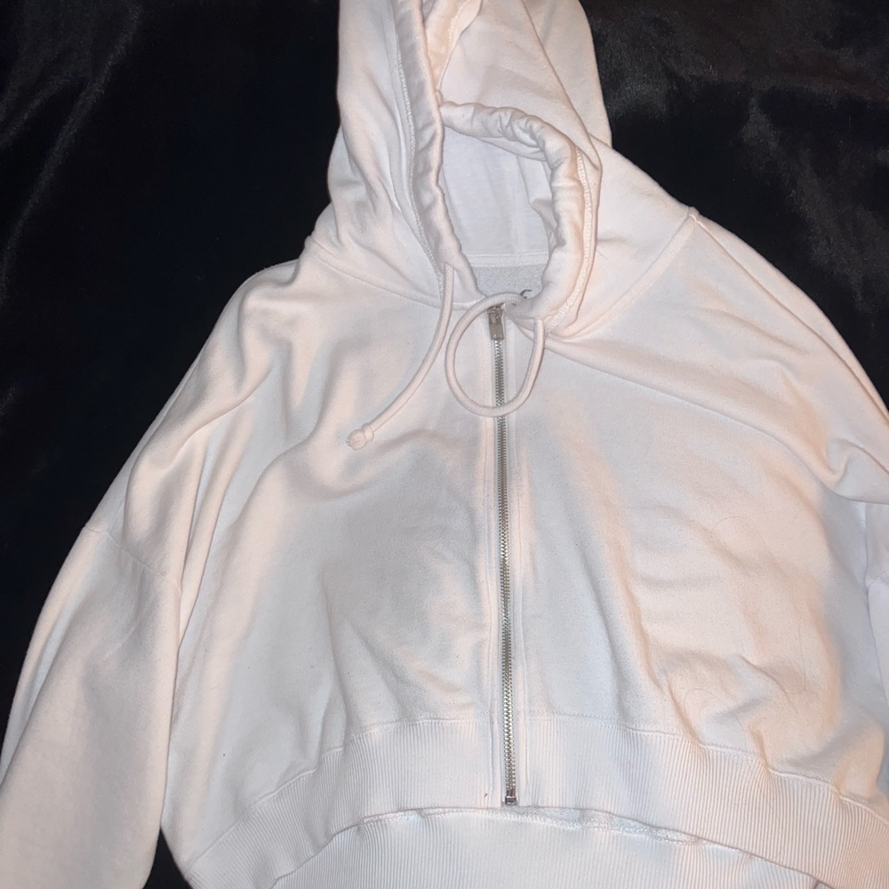 White Hollister Cropped Hoodie Jacket